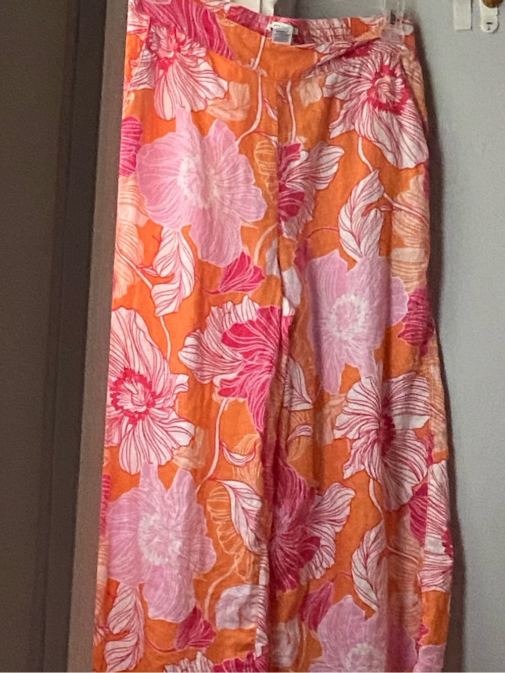 100% linen colorful wide leg pull on pants. Beach, resort, bold. - Picture 4 of 8